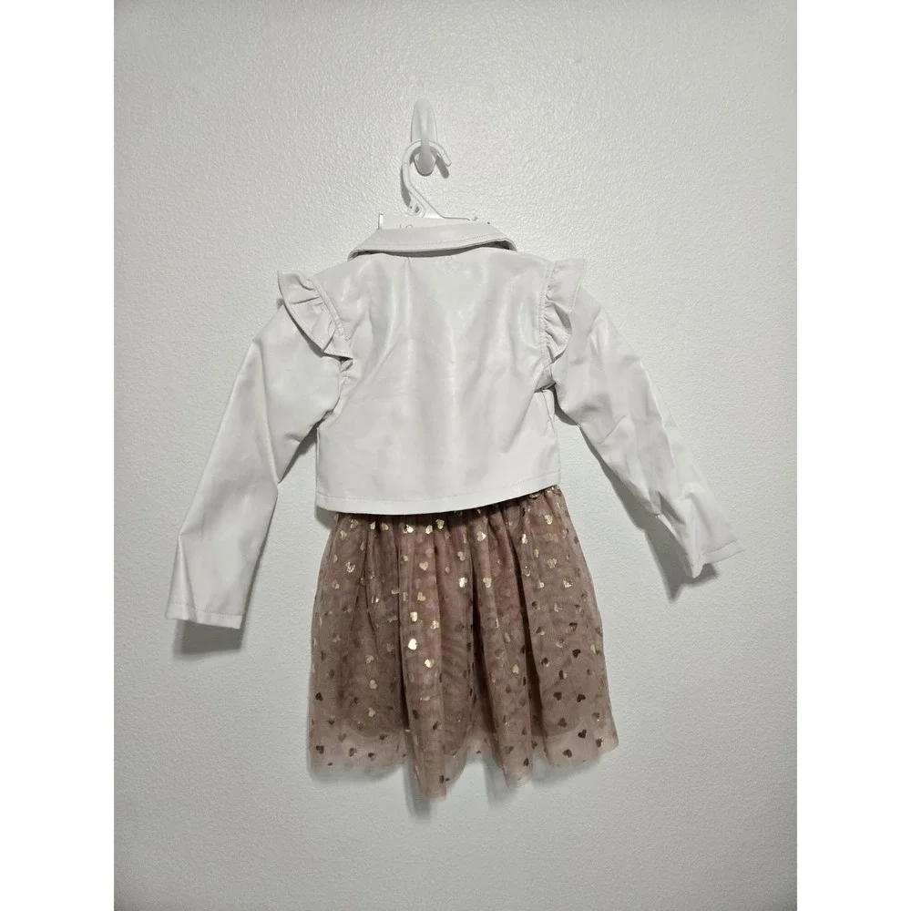 Little Lass Girls Outfit‎ Set Dress & Jacket Size 5 Hearts Faux Leather - Picture 8 of 8